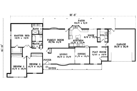 Floor Plan - Main Floor for Ranch House Plan #1-1459 - 3 bed, 2 bath