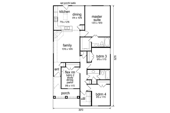 Floor Plan - Main Floor for Cottage House Plan #84-450 - 4 bed, 2 bath