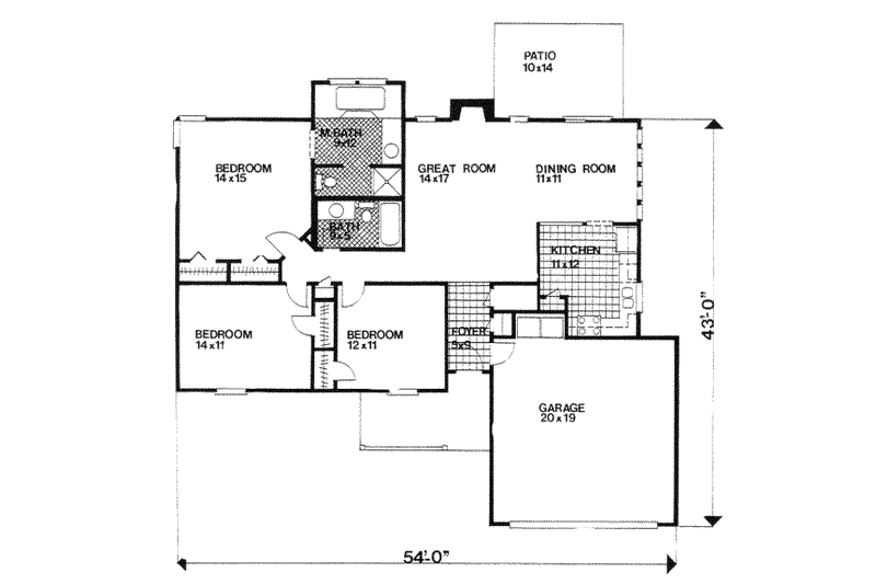Architectural House Design - Floor Plan - Main Floor for Country House Plan #30-126 - 3 bed, 2 bath