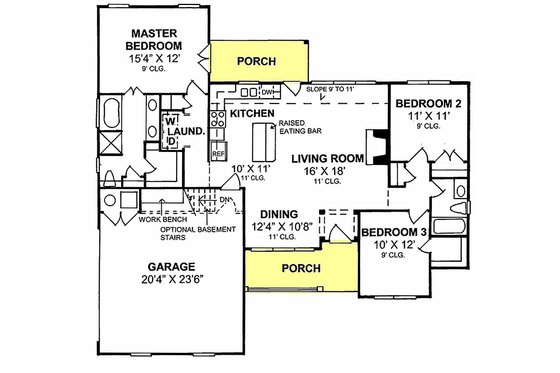 Traditional style house plan, main level floor plan
