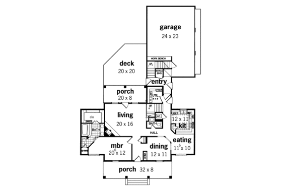 Floor Plan - Main Floor for Southern House Plan #45-198 - 3 bed, 2.5 bath