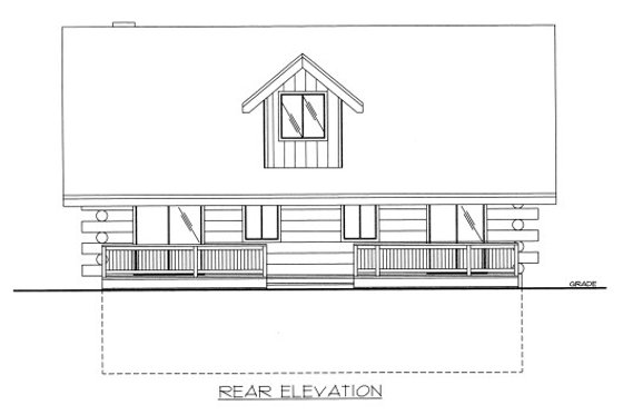 Exterior - Rear Elevation for Log House Plan #117-594 - 2 bed, 2 bath