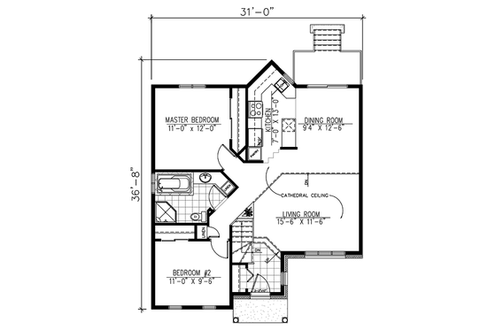Floor Plan - Main Floor for Traditional House Plan #138-215 - 2 bed, 1 bath