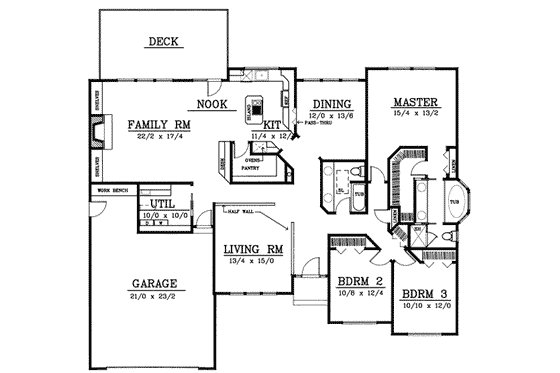 Floor Plan - Main Floor for Traditional House Plan #89-101 - 3 bed, 2 bath