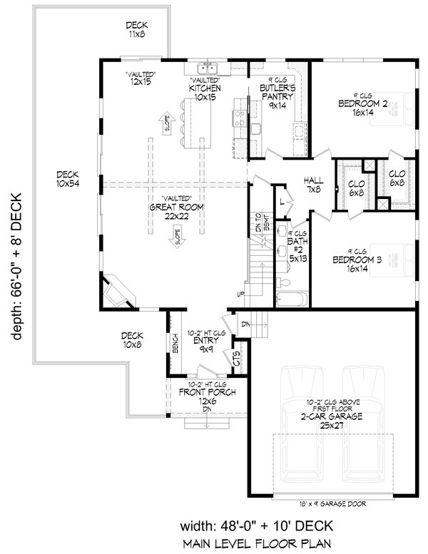 House Blueprint - Floor Plan - Main Floor for Farmhouse House Plan #932-1437 - 3 bed, 2 bath