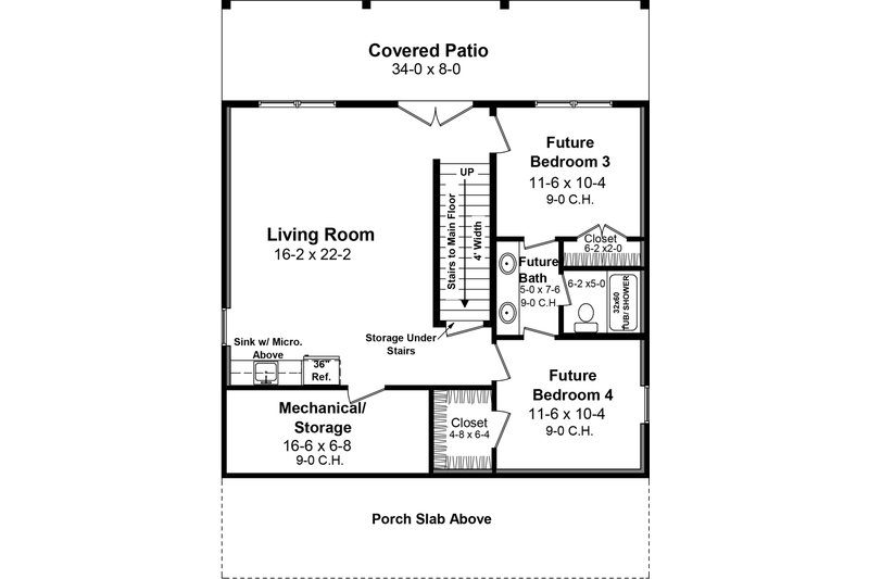 Dream House Plan - Floor Plan - Lower Floor for Farmhouse House Plan #21-499 - 2 bed, 2 bath