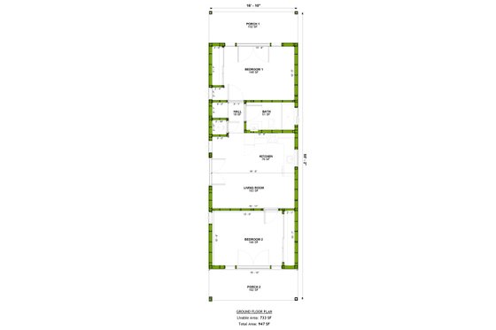 Floor Plan - Main Floor for Ranch House Plan #1106-122 - 2 bed, 1 bath
