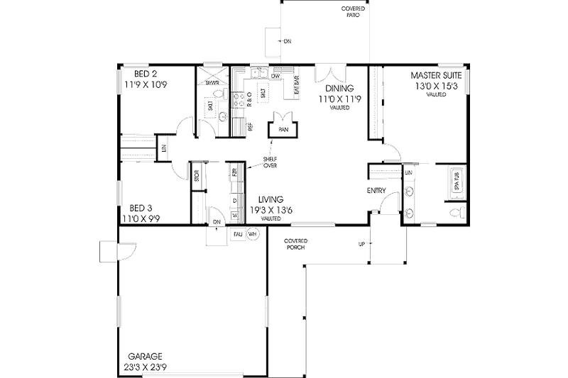 Home Plan - Floor Plan - Main Floor for Ranch House Plan #60-255 - 3 bed, 2 bath