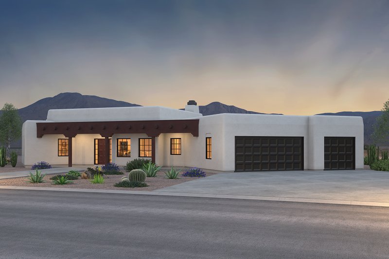 Architectural House Design - Exterior - Front Elevation 3 for Adobe / Southwestern House Plan #72-127 - 3 bed, 2.5 bath