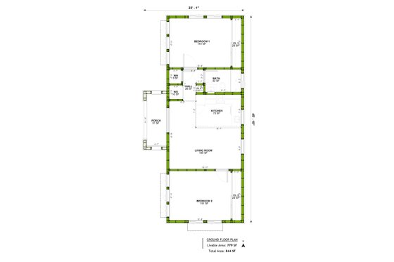 Floor Plan - Main Floor for Mediterranean House Plan #1106-102 - 2 bed, 1 bath