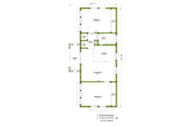 Architectural House Design - Floor Plan - Main Floor for Mediterranean House Plan #1106-102 - 2 bed, 1 bath