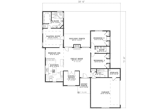 Floor Plan - Main Floor for Traditional House Plan #17-2175 - 3 bed, 2 bath