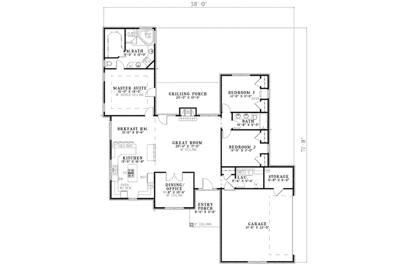 Dream House Plan - Floor Plan - Main Floor for Traditional House Plan #17-2175 - 3 bed, 2 bath