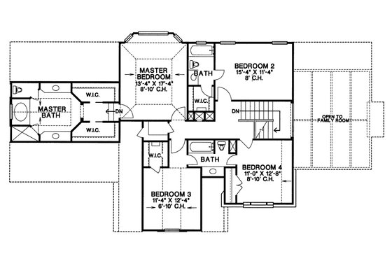 Floor Plan - Upper Floor for Farmhouse House Plan #20-253 - 4 bed, 3.5 bath