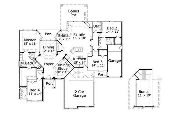 Floor Plan - Main Floor for European House Plan #411-632 - 4 bed, 3 bath