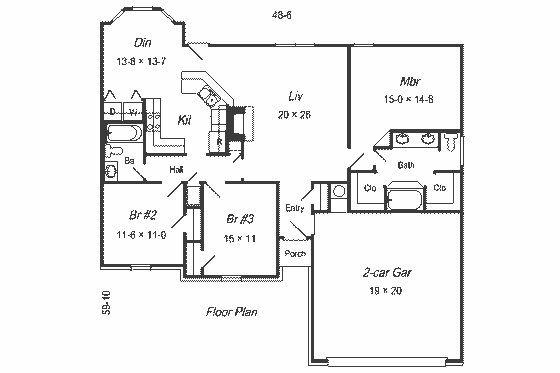 Floor Plan - Main Floor for Ranch House Plan #329-174 - 3 bed, 2 bath