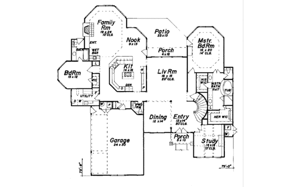 Floor Plan - Main Floor for European House Plan #52-119 - 5 bed, 4.5 bath