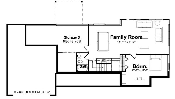Architectural House Design - Floor Plan - Lower Floor for Farmhouse House Plan #928-438 - 2 bed, 2.5 bath