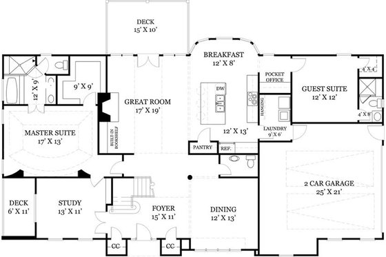 Floor Plan - Main Floor for European House Plan #119-257 - 4 bed, 3.5 bath
