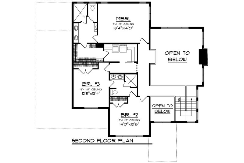 Architectural House Design - Floor Plan - Upper Floor for Prairie House Plan #70-1283 - 3 bed, 2.5 bath