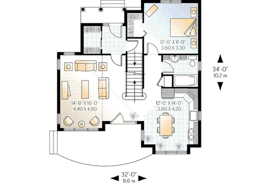 Floor Plan - Main Floor for European House Plan #23-390 - 3 bed, 2 bath