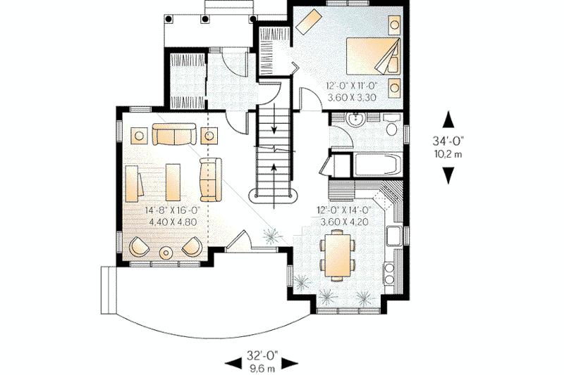 House Plan Design - Floor Plan - Main Floor for European House Plan #23-390 - 3 bed, 2 bath