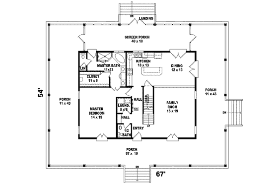 Floor Plan - Main Floor for Southern House Plan #81-737 - 3 bed, 2.5 bath