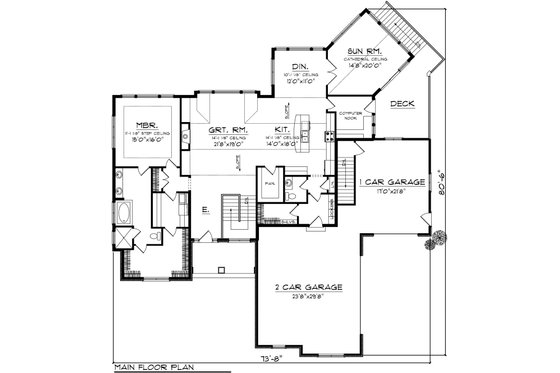 Floor Plan - Main Floor for Ranch House Plan #70-1149 - 3 bed, 4.5 bath