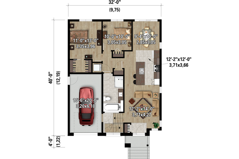 House Blueprint - Floor Plan - Main Floor for Bungalow House Plan #25-4941 - 2 bed, 1 bath