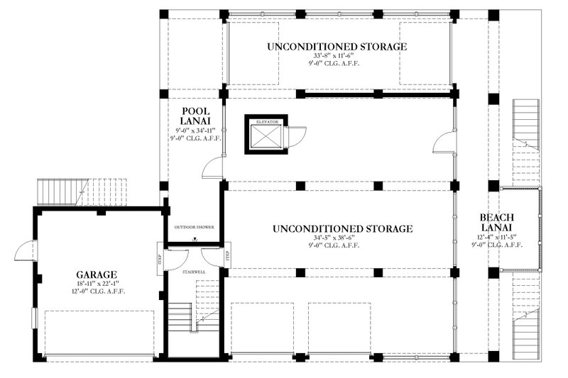 House Design - Floor Plan - Lower Floor for Beach House Plan #1058-219 - 4 bed, 4 bath