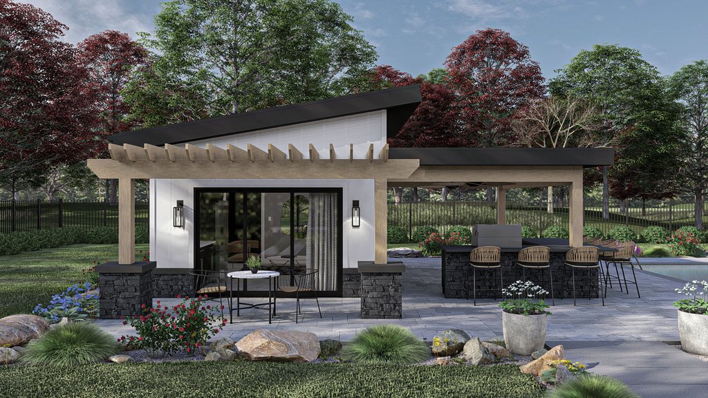 Exterior - Front Elevation 3 for Modern House Plan #455-458, 0 bath