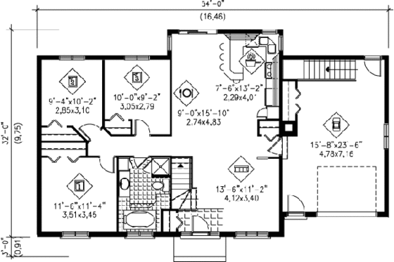 Floor Plan - Main Floor for Ranch House Plan #25-4107 - 3 bed, 1 bath