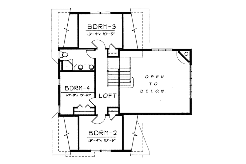 Home Plan - Floor Plan - Upper Floor for Farmhouse House Plan #100-214 - 4 bed, 2 bath