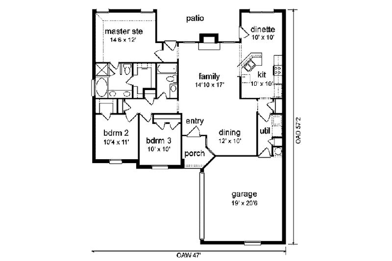 House Blueprint - Floor Plan - Main Floor for Traditional House Plan #84-111 - 3 bed, 2 bath