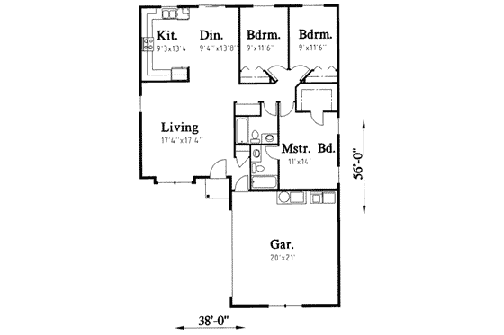 Floor Plan - Main Floor for Traditional House Plan #303-352 - 3 bed, 2 bath