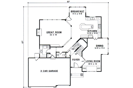 Floor Plan - Main Floor for Traditional House Plan #67-577 - 4 bed, 3.5 bath