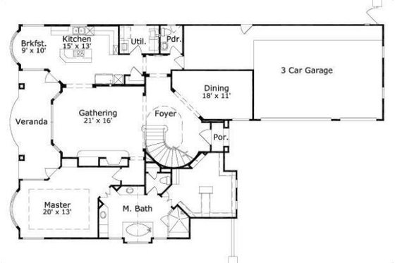 Floor Plan - Main Floor for European House Plan #411-881 - 4 bed, 3.5 bath