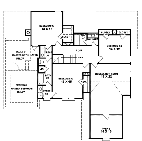 Traditional Floor Plan - Upper Floor Plan #81-557