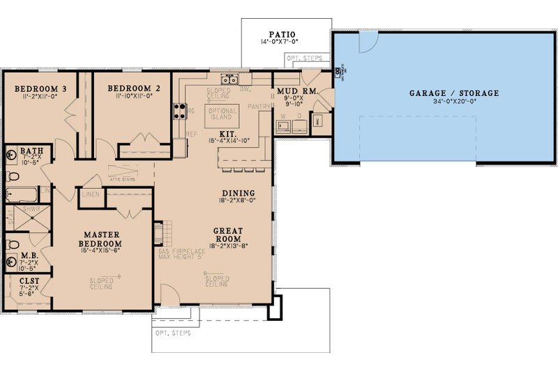 House Blueprint - Floor Plan - Main Floor for Modern House Plan #923-434 - 3 bed, 2 bath