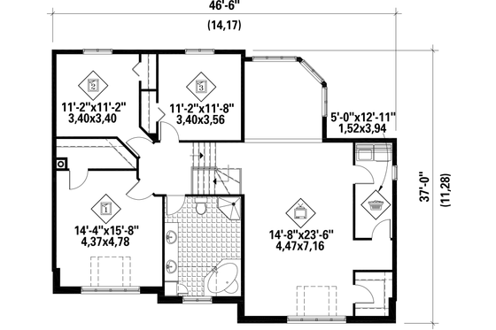 Floor Plan - Upper Floor for European House Plan #25-4860 - 3 bed, 1 bath