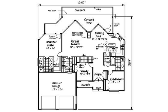Floor Plan - Main Floor for Ranch House Plan #18-1056 - 3 bed, 2 bath