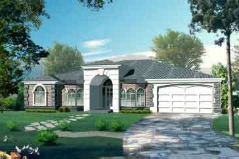 Architectural House Design - Adobe / Southwestern Exterior - Front Elevation Plan #1-1089