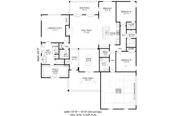 Floor Plan - Main Floor for Country House Plan #932-1207 - 3 bed, 2.5 bath