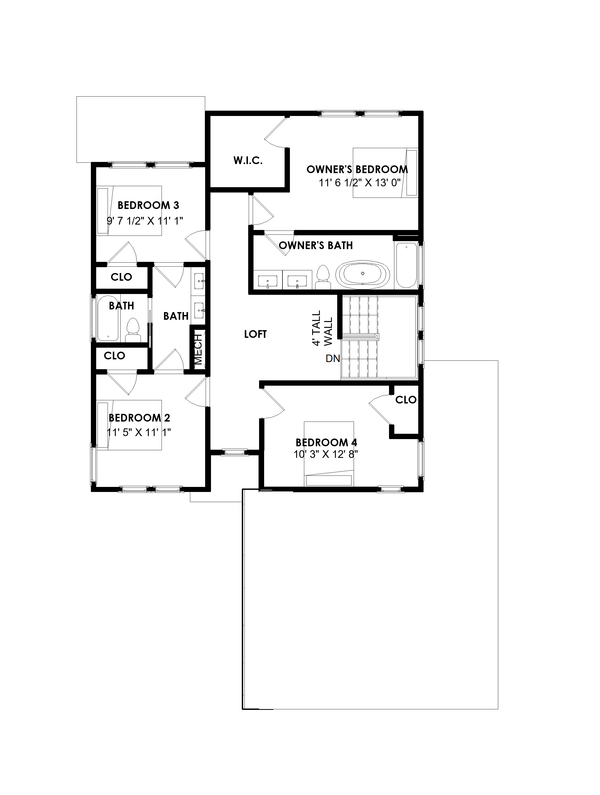 Home Plan - Floor Plan - Upper Floor for Contemporary House Plan #1129-3 - 4 bed, 2.5 bath
