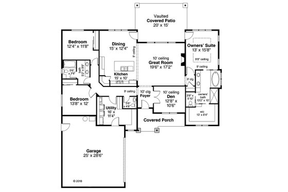 Floor Plan - Main Floor for Ranch House Plan #124-1146 - 3 bed, 2.5 bath