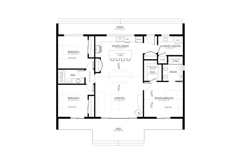 Architectural House Design - Floor Plan - Main Floor for Cottage House Plan #1114-39 - 3 bed, 2 bath