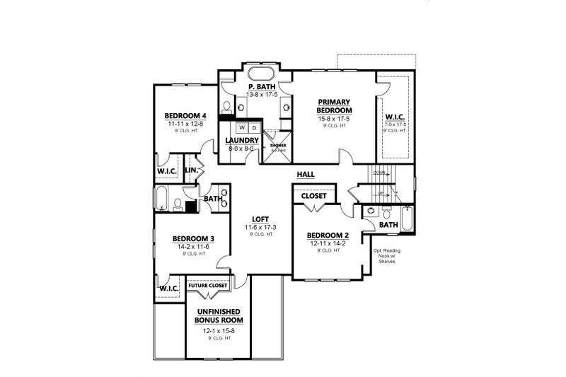 House Blueprint - Floor Plan - Upper Floor for Craftsman House Plan #1080-21 - 5 bed, 4.5 bath