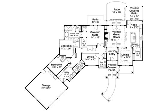 Floor Plan - Main Floor for Craftsman House Plan #124-1113 - 3 bed, 2.5 bath