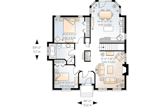 Floor Plan - Main Floor for European House Plan #23-528 - 2 bed, 1 bath