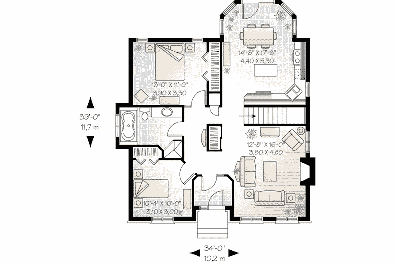 Dream House Plan - Floor Plan - Main Floor for European House Plan #23-528 - 2 bed, 1 bath